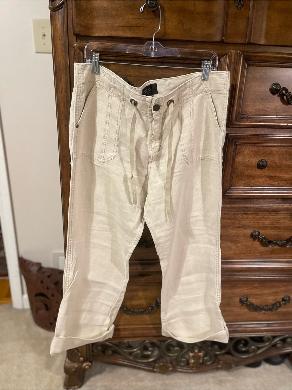 Sanctuary Cream Drawstring Linen-Blend Chinos